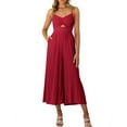 thumbnail image 1 of Combinaisons Jambes Larges Femmes Été Taille Haute Rompers V Cou Bretelles Réglables Mode Poches Creuses Rouge XL, 1 of 8
