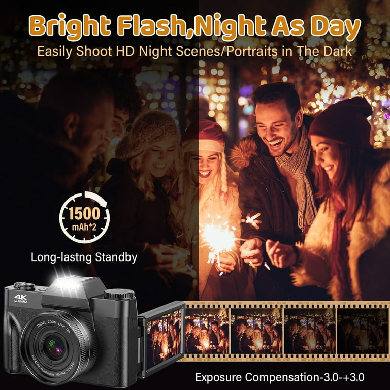 Fotocamera Digitale 4K 56MP Con Obiettivo Grandangolare E Macro – Vlogging Camera Con Schermo Flip 180°, Microfono Esterno, WiFi, 18X Zoom, 2 Batterie E 64GB