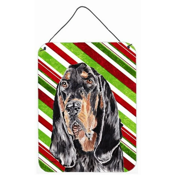 Black and Tan Coonhound Candy Cane Christmas Wall or Door Hanging Prints