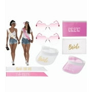 16 Pc Bachelorette Party 4 people Kit glasses sashes visors pouches white pink