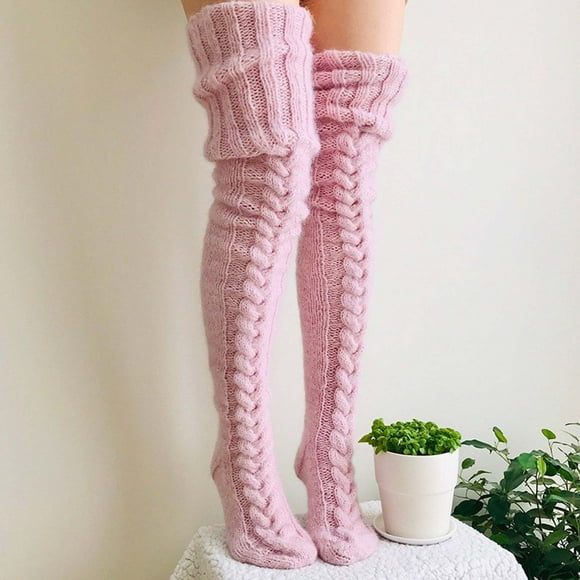 Aboser Funny Fuzzy Christmas Socks for Women Over the Knee Thigh Socks Cable Knit Slipper Socks Winter Fluffy Cozy Cabin Socks Warm Soft Fleece Home Socks