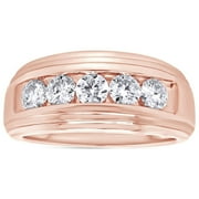 AFFY 1 Carat Moissanite Diamond Five Stone Wedding Band Ring for Men 14K Rose Gold over Silver-13.5