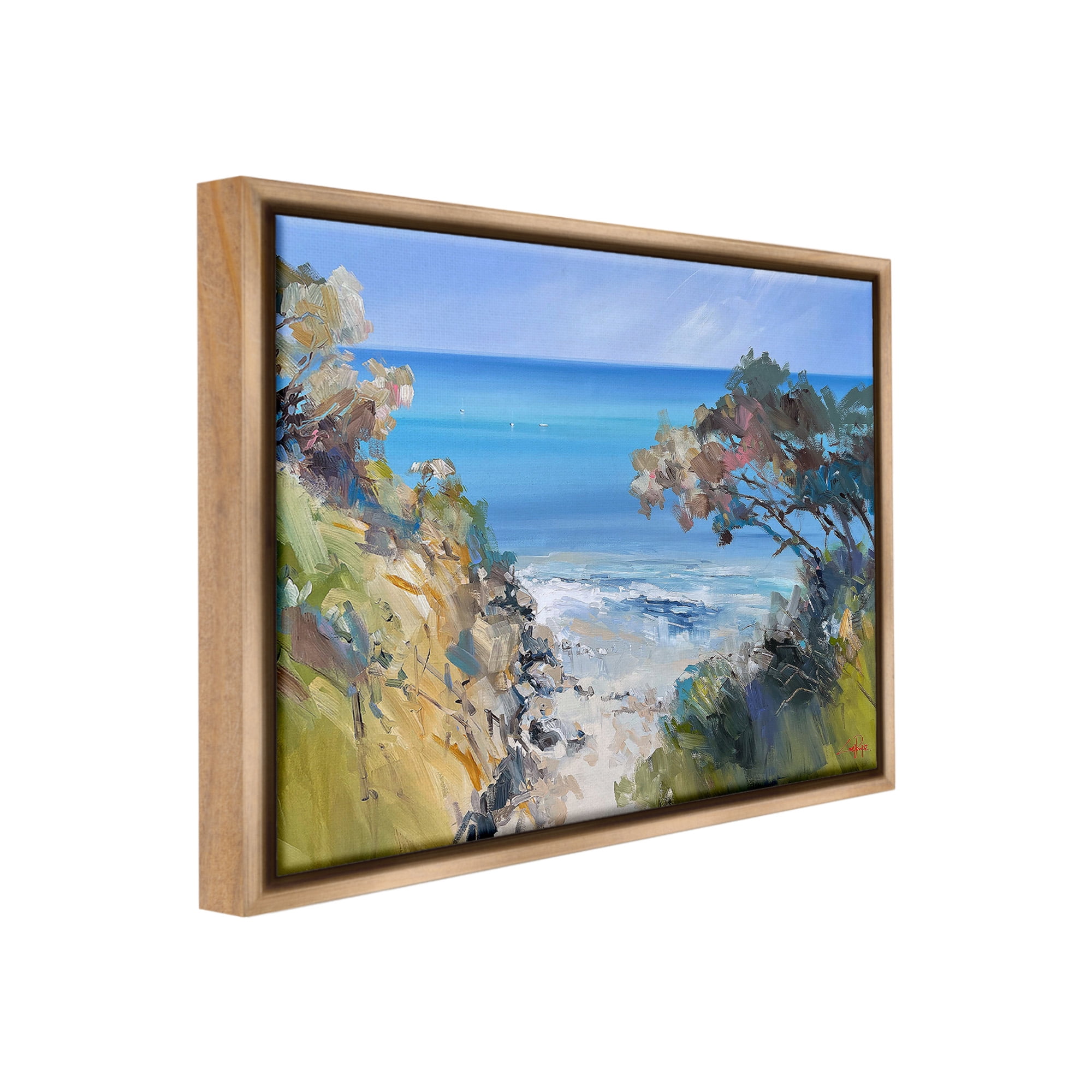 Stupell Industries Beach Cliffs Abstraction Landscape Painting Brown Floater Framed Canvas Art Print Wall Art, 21 x 17