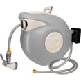 thumbnail image 1 of GFDYREE Retractable Hose Reel, 65.6 FT+6.6 FT 5/8" Garden Hose Reel with 9 Pattern Nozzle, Heavy Duty Any Length Lock Slow Return System Auto Rewind, Wall Mounted 180 Degree Pivot Swivel Bra, 1 of 7