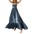 thumbnail image 3 of SUNSIOM Femmes Licol Cou Robe Longue Couleur Unie Plissée Ourlet Dos Nu Robe de Soirée pour Beach Club Été Streetwear, 3 of 6