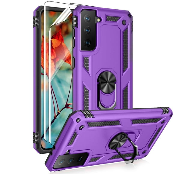 Funda para Teléfono Androgate Galaxy S21+ 5G con Anillo Militar Morado