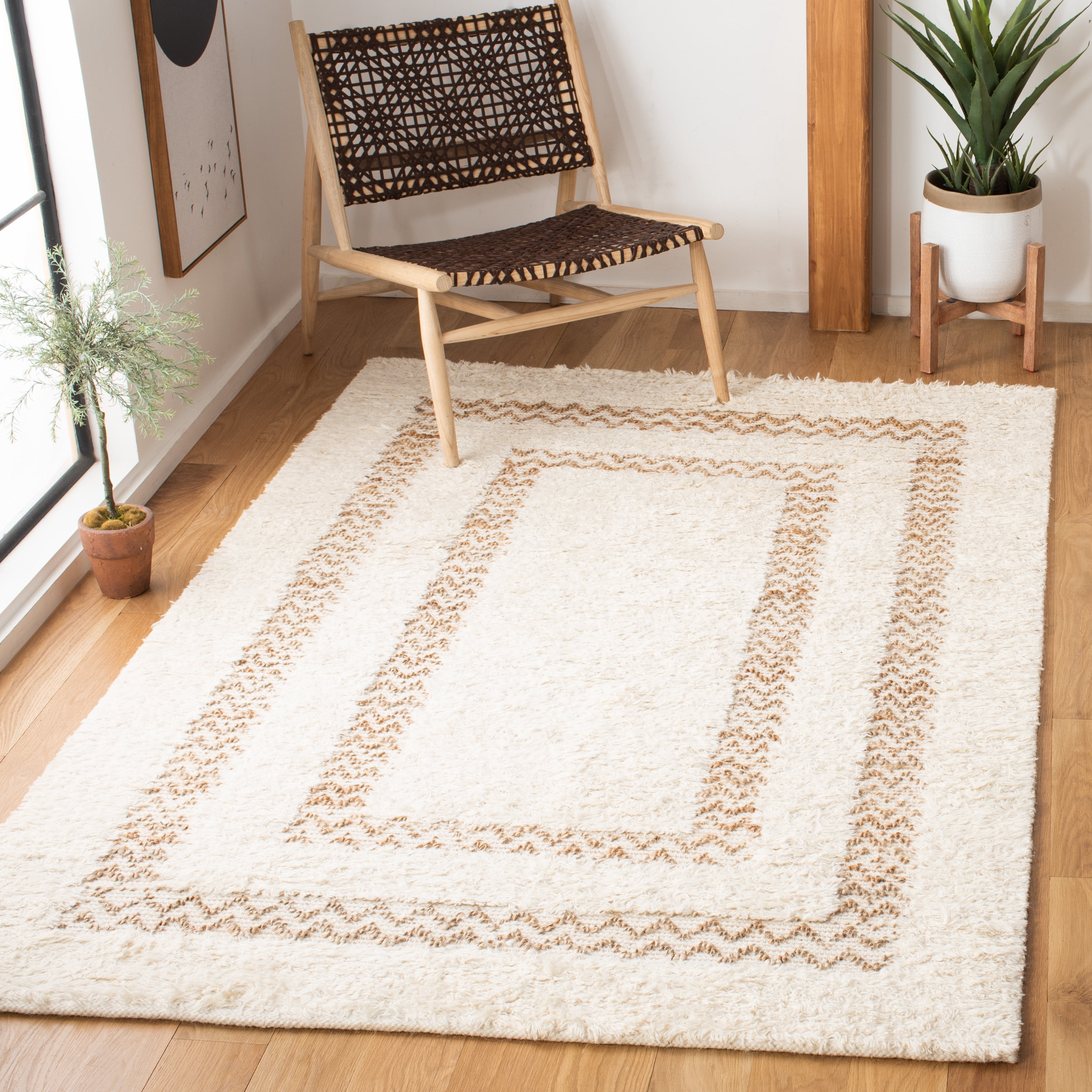 SAFAVIEH Natura Jerald Bordered Area Rug, Ivory/Natural, 6' x 6' Square