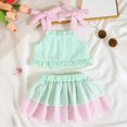 thumbnail image 2 of KPOPLK 2 Piece Toddler Girl Clothes Baby Summer Outfit Sleeveless Cutout Strap Ruffle Tank Top and Shorts Set(6-12 Months,Green), 2 of 9