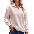 thumbnail image 1 of Blusa con cremallera para mujer Cuello en V Empalme simple Manga larga Hombro caído Sudadera con cremallera para mujer Albaricoque S, 1 of 5