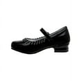 thumbnail image 3 of Josmo Little Kids Girl Faux Leather Low Heel Buckle Dress Shoes with Rhinestones, Black Patent, 11, 3 of 7