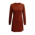 thumbnail image 4 of felwors Women's Knit Dress Long Sleeve Casual Crew Neck Tunic Dresses with Pockets Button Side Fall Winter Trendy Outfits Coffee, S, 4 of 6