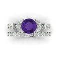 thumbnail image 2 of Clara Pucci 18K White Gold Round Cut 1.5Ct Natural Amethyst Engagement Ring + Matching Band - Luxury Box Included, 2 of 7