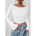 thumbnail image 3 of PRETTYGARDEN Women's Long Sleeve Shirts Fall Going Out Tops Casual Boat Neck Bell Sleeve Ribbed Ruched Knit Blouse, 3 of 9