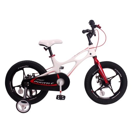 Royalbaby Space Shuttle Lightweight Magnesium Kid s Bike with Disc Brakes  16 In. with Training Wheels and Kickstand  White (Open Box)
