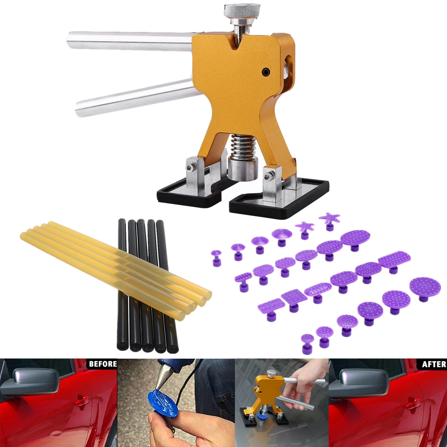 Paintless Dent Repair Puller Tools Kits Pro Dent Lifter + Glue Sticks