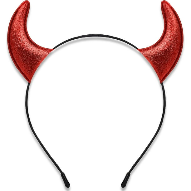 Diadema de cuernos de diablo con purpurina, disfraz de diablo de cuernos de diablo negro para mujeres, hombres y niñas, disfraz de Halloween, diadema para cosplay (negro)