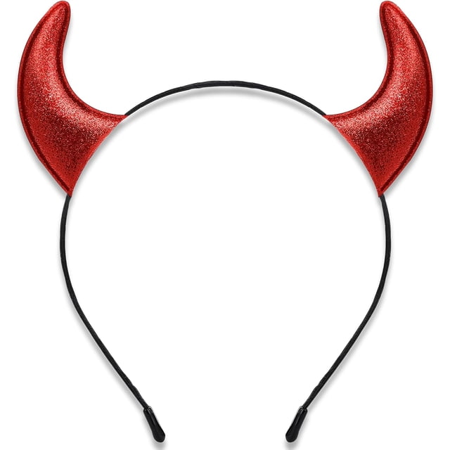 Diadema con cuernos de diablo con purpurina, disfraz de diablo con cuernos de diablo rojo para mujeres, hombres y niñas, diadema para disfraz de Halloween (negro y rojo)