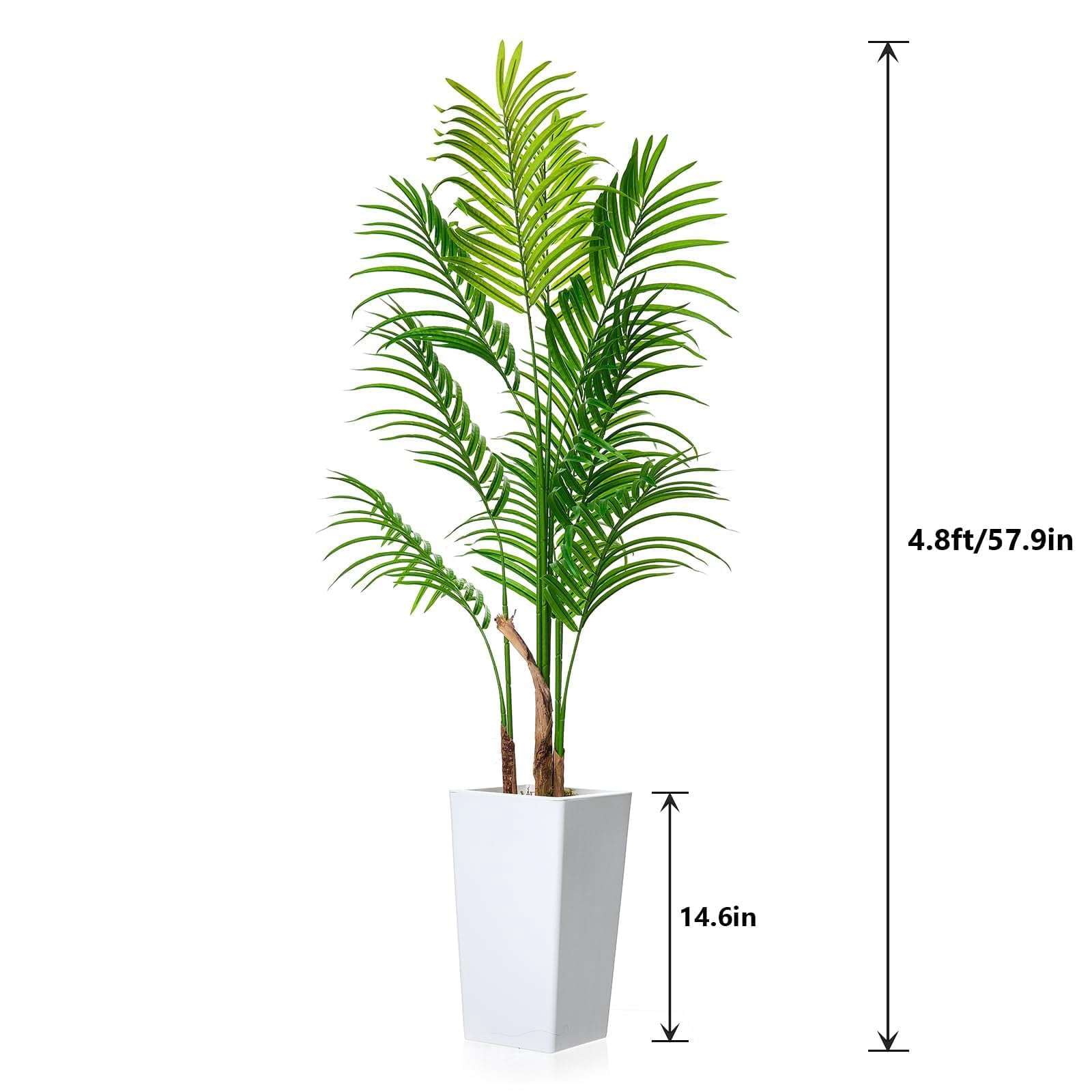 Accreate Artificial Palm Tree, Tall Faux Tropical Areca Plants with White Tall Planter, Fake Potted Tree with Lifelike Leaves for Indoor Living Room Bedroom Home Office Decor