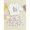 thumbnail image 3 of Bslissey Toddler Girls Easter 2Pcs Outfits Cute Bunny Print Long Sleeve Pullover Tops + Elastic Waist Flare Pants for Infant 6M-4T Kids Casual Long Pants Set, 3 of 10