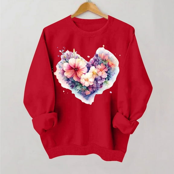 BSDJILFG Valentine's Day Sweatshirts for Women No Hood Long Sleeve Fall Shirts Cute Love Printed Pullover Graphic Shirts