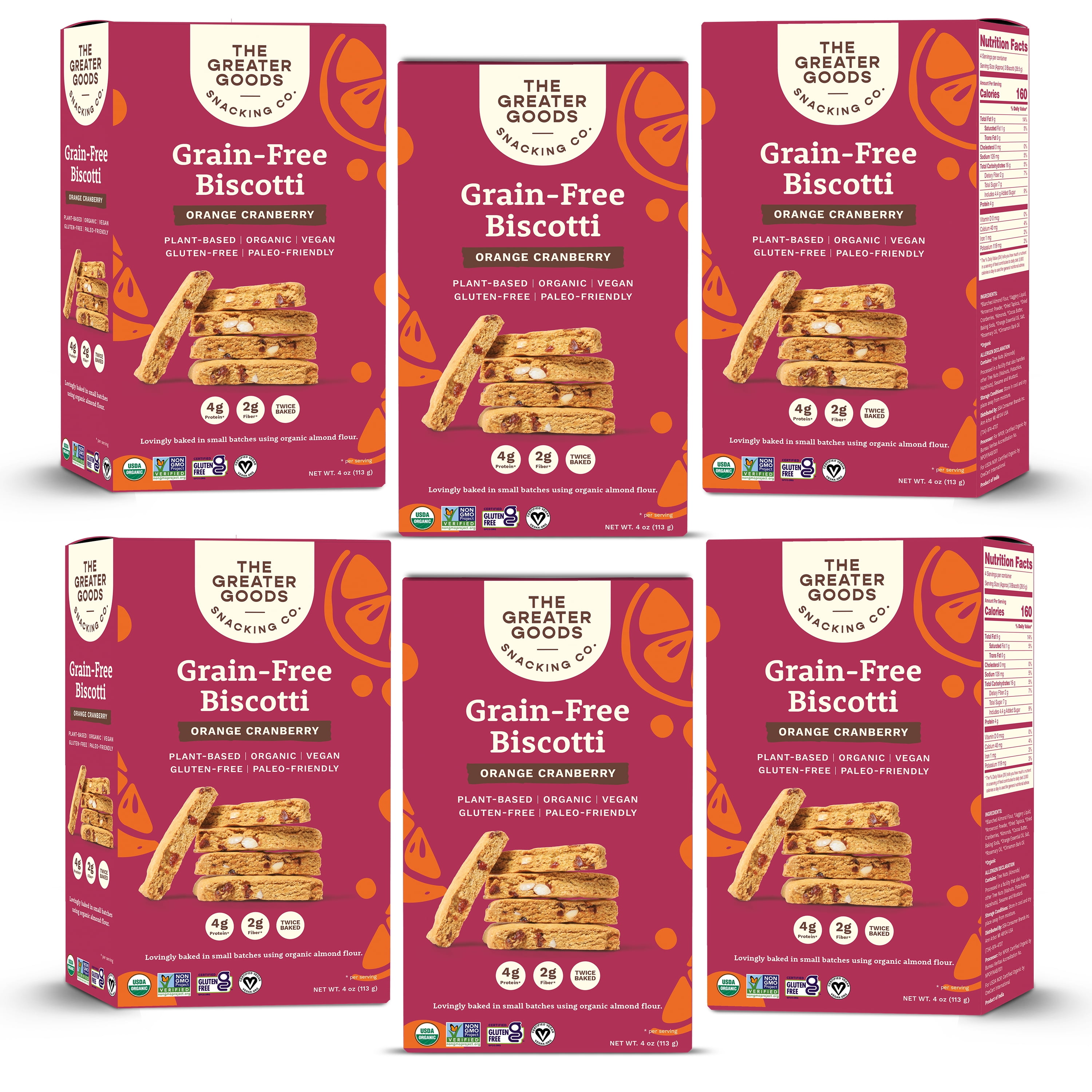 The Greater Goods Snacking Co., Gluten Free Orange Cranberry Biscotti