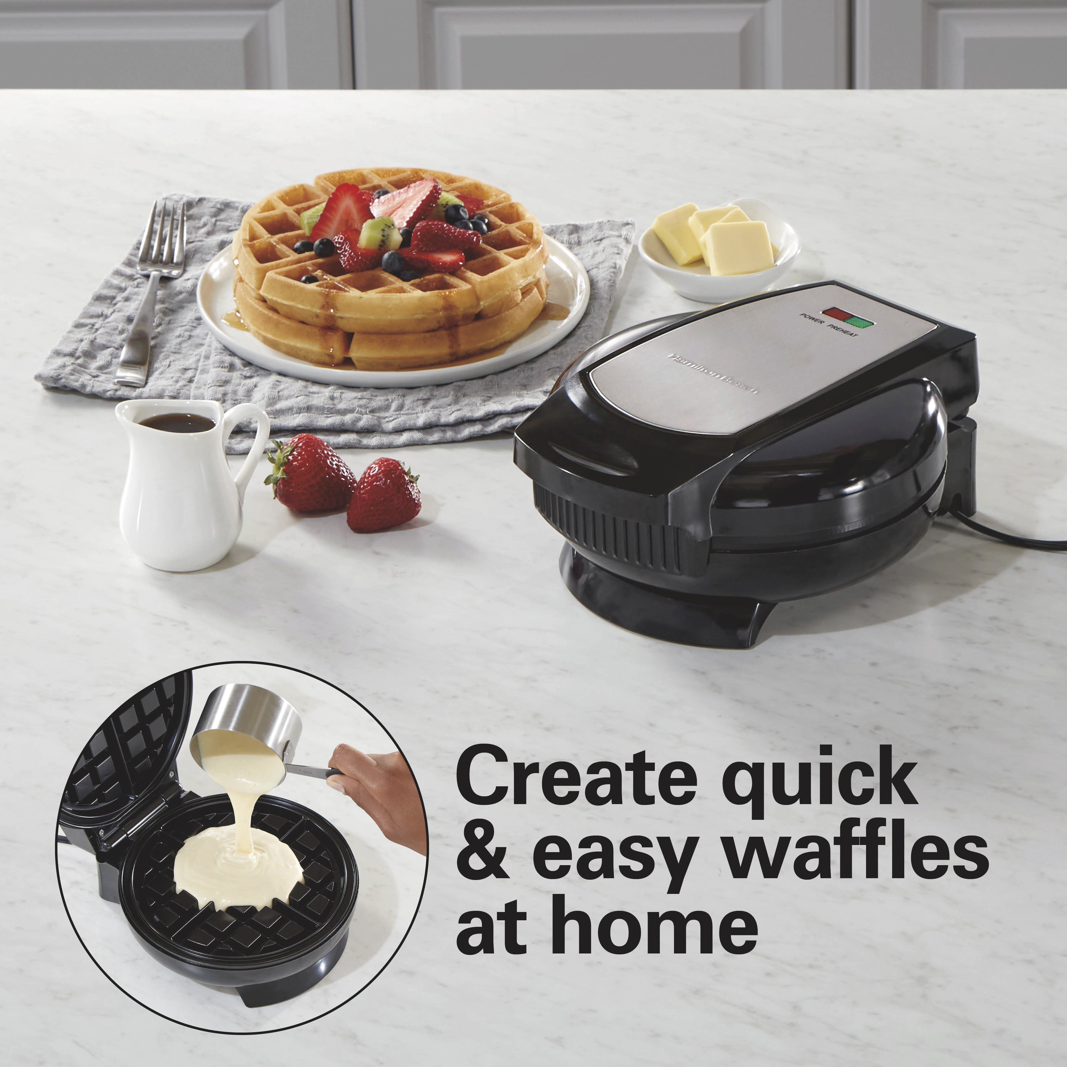 Hamilton Beach Belgian Waffle Maker with Easy to Clean Non-Stick Plates, Black 26072 - image 2 of 8