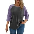 thumbnail image 2 of Fanxing Raglan Sleeve Tops for Women 3/4 Sleeve T Shirts Casual Baseball Tees Loose Fit Round Tunic Blouse Purple,XXL, 2 of 8