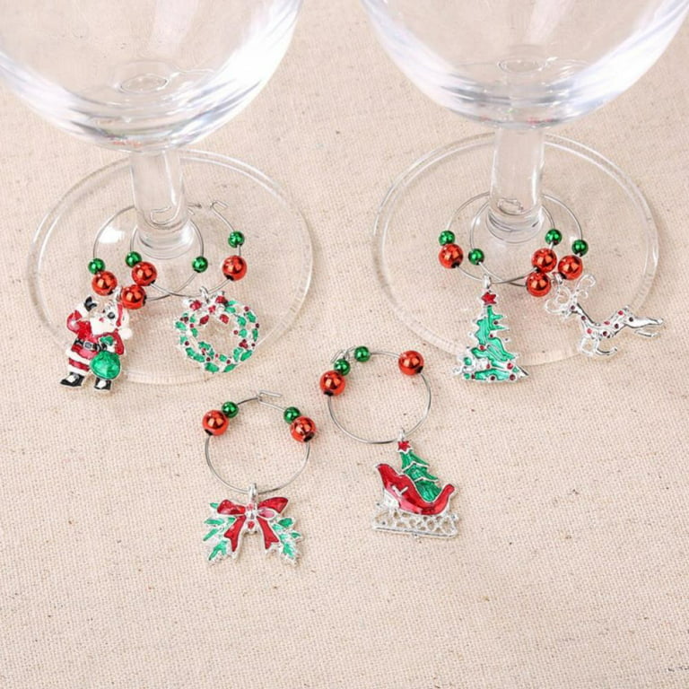 6PCS Christmas Wine Glass Charms Assorted Enamel Charm Pendant