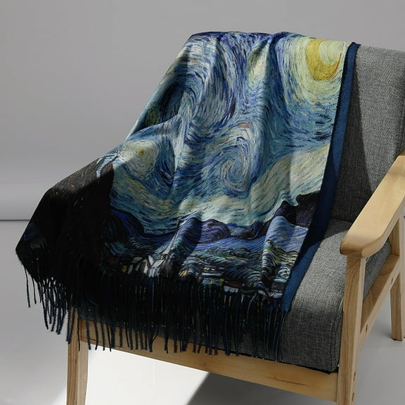 Art Printed Tassel Shawl Women's The Starry Night Scarf
