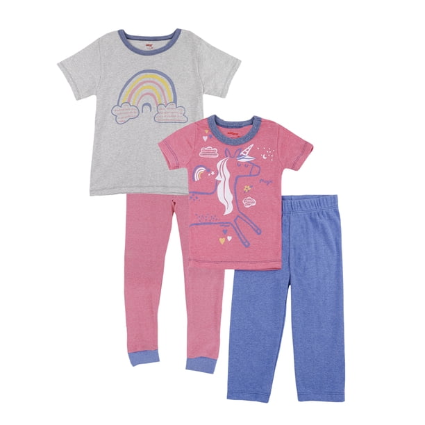 Set de Pijama 4 Piezas en Algodón Hipoalergénico Playeras Manga Corta, Pantalón y Pantalón Capri Baby Creysi Rosa 2 Años