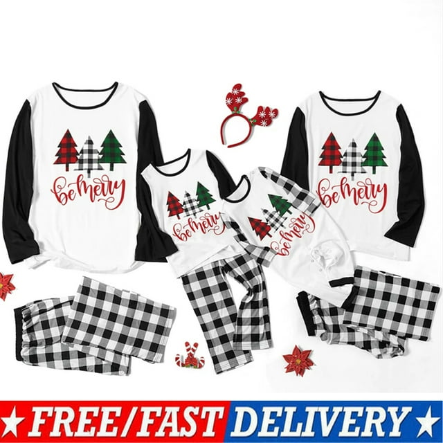 Family Christmas Pajamas Set Xmas Holiday Tree Print Matching Sleepwear