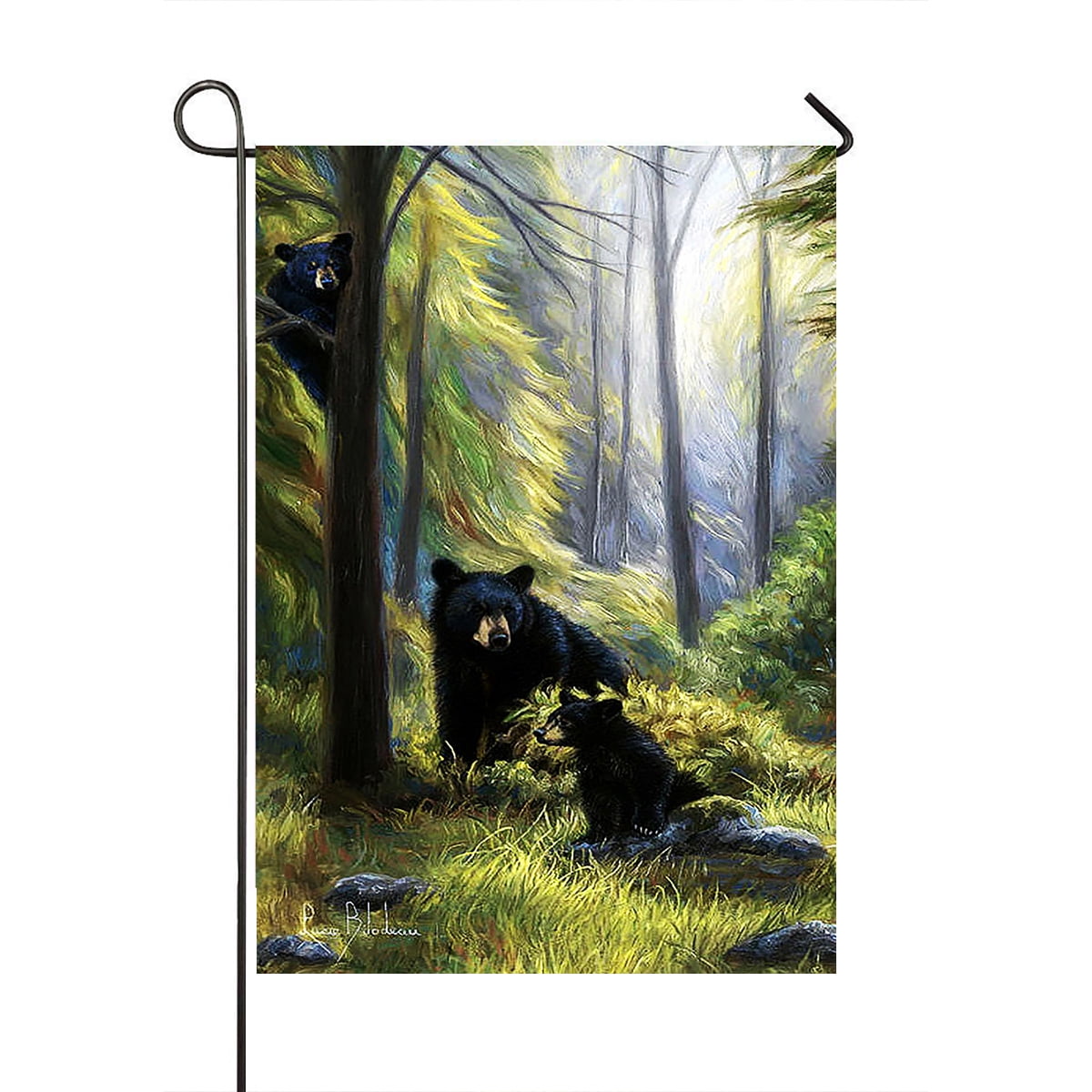GCKG Black Bear Family In The Forest Home Outdoor Garden Flag House