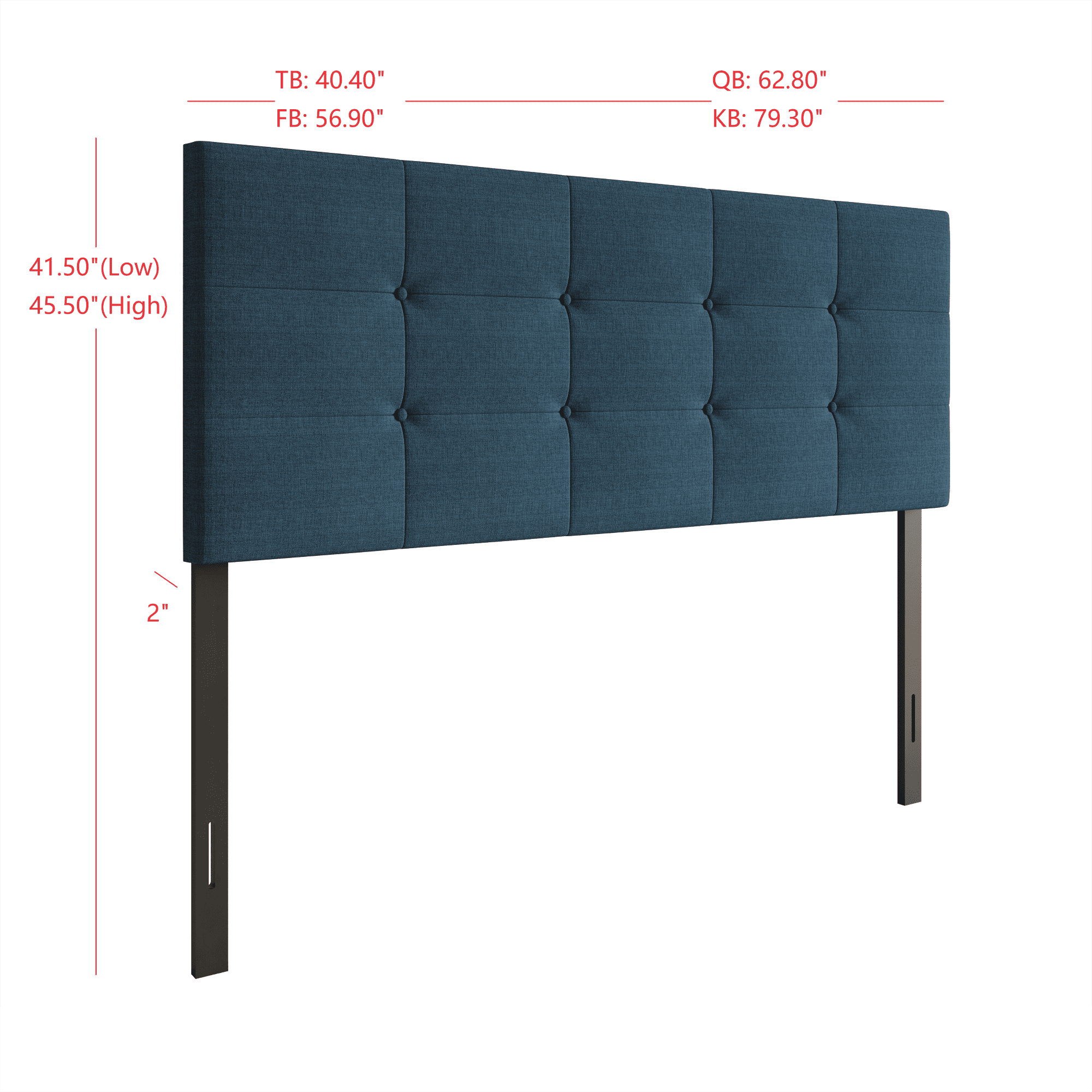 Home Design Dillon Full Tufted Upholstered Headboard with Foam Padding and Adjustable Height, Denim Blue, Easy Assembly