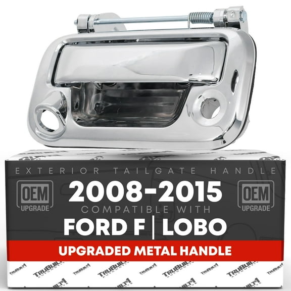 Tailgate Handle Assembly, Upgraded Metal - Compatible with 2008-2015 Ford F-150 F-250 F-350 F-450 F-550, 08-15 Ford Lobo - All Chrome w/ Keyhole, Camera Hole - OEM 8L3Z-9943400-ACHMT, 91077