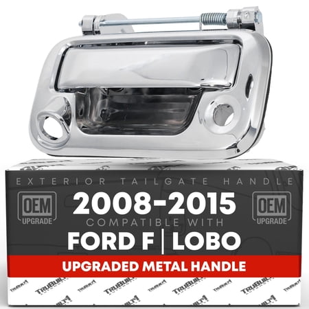 Tailgate Handle Assembly Upgraded Metal - Compatible with 2008-2015 Ford F-150 F-250 F-350 F-450 F-550 08-15 Ford Lobo - All Chrome w/ Keyhole Camera Hole - OEM 8L3Z-9943400-ACHMT 91077