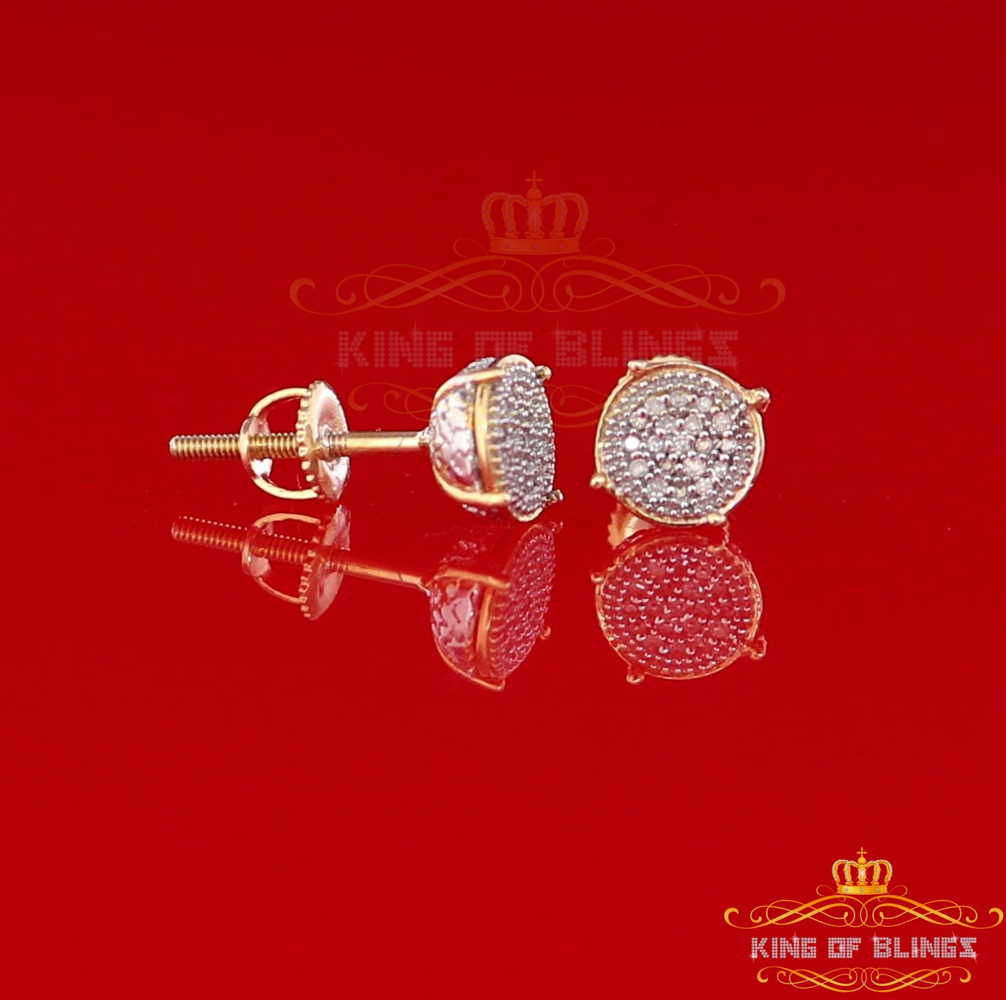 King of Bling's 10K Real Yellow Gold with 0.10CT Real Diamonds Men's/Women's stud Round Earrings