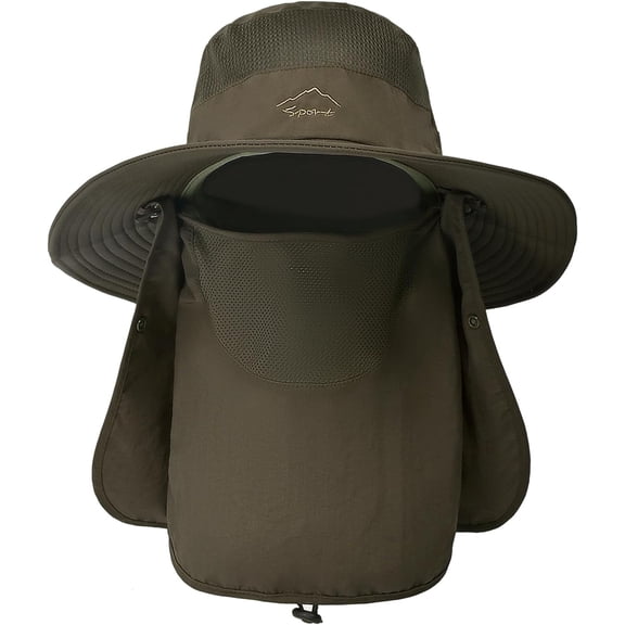 TAGVO Wide Brim Sun Hat with Detachable Neck Face Flap, Outdoor UPF 50 Protection Fishing Hats, Camping Hiking Walking Travel Sun Bucket Hats Foldable Sun Caps - Adjustable Chin Strap, Army Green