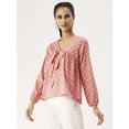 thumbnail image 2 of DressBerry Women’s Printed Poly Crepe Top V Neck with Front Bow Tie Long Sleeves Waist Length Regular Wear Light Weighted Casual Summer Top, 2 of 7