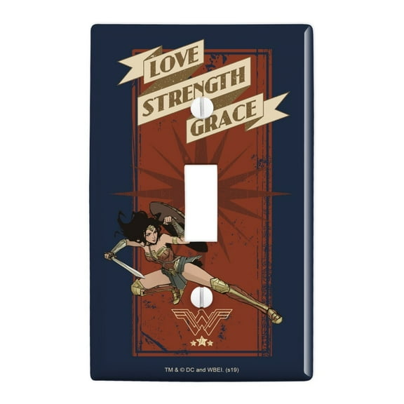 Wonder Woman Movie Love, Strength, Grace Plastic Wall Decor Toggle Light Switch Plate Cover