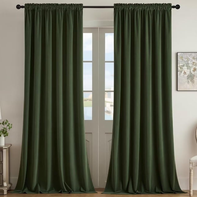Cortinas Joydeco de terciopelo verde, 213 cm de longitud, 2 paneles, 132 x 213 cm