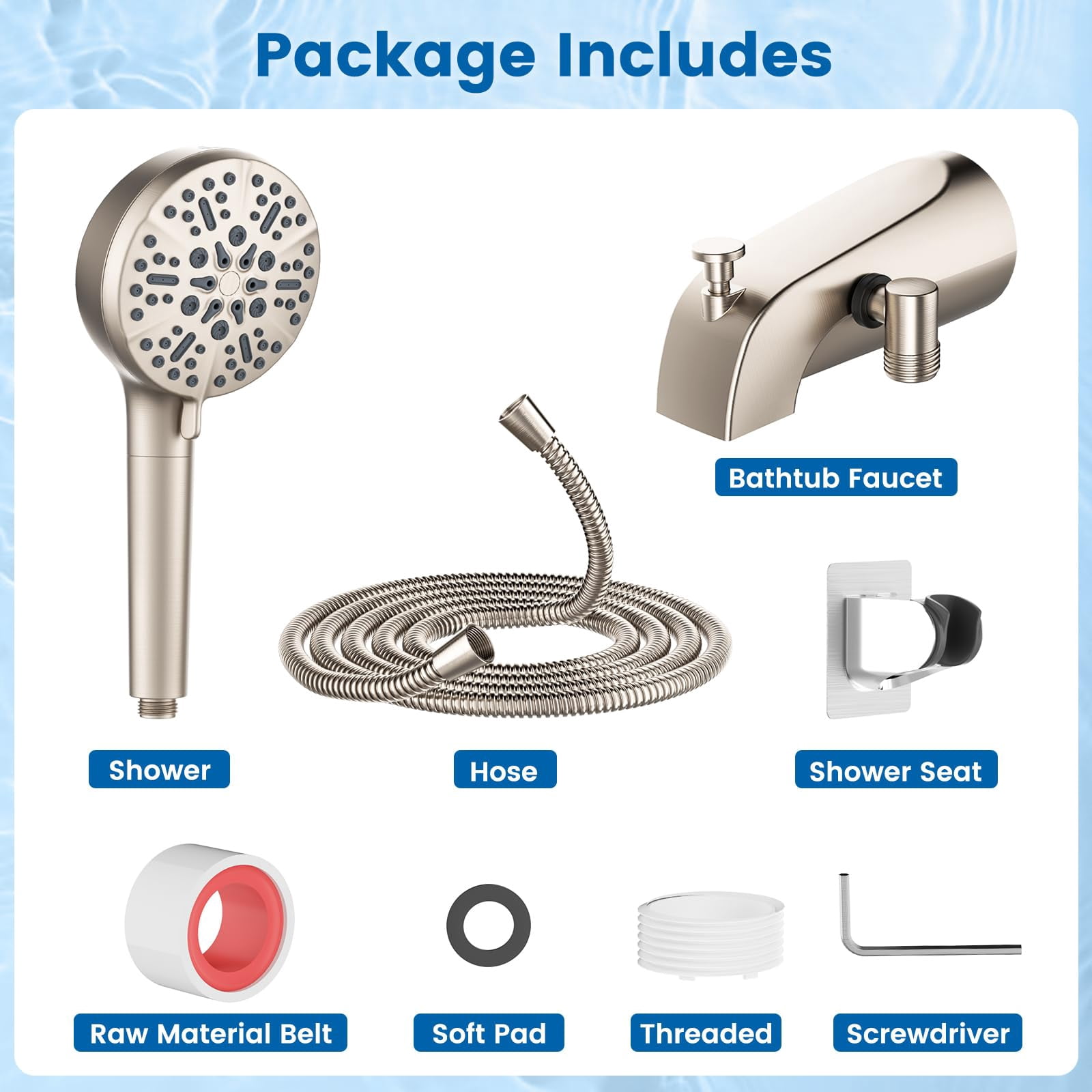Bathtub Faucet with Filtered Handheld Shower Head Brushed Nickel 6 Spray Modes 79" Hose