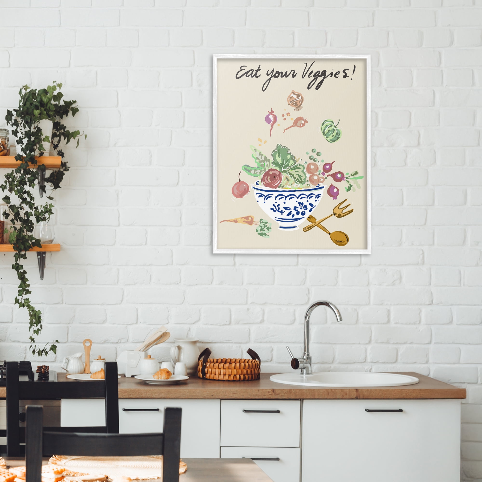 Stupell Industries Eat Your Veggies Bowl White Framed Giclee Art, design by Ani Del Sol