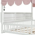 thumbnail image 6 of Harper & Bright Designs Full Size Floor Bed with LED Light, Wooden House-Shaped Floor Bed with Storage Bookshelves Fense and Curtain for Boys Girls, White+Pink, 6 of 13