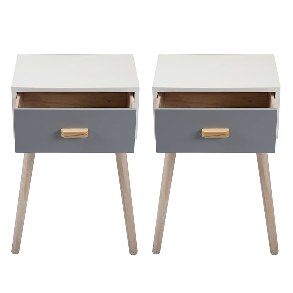 Kadyn Set of 2 Bedside Cupboard, Wooden Bedside Table, End Table for Living Room, Bedroom and Office, Dusty Blue+White Kadyn Set of 2 Bedside Cupboard, Wooden Bedside Table, End Table for Living Room, Bedroom and Office, Dusty Blue+White