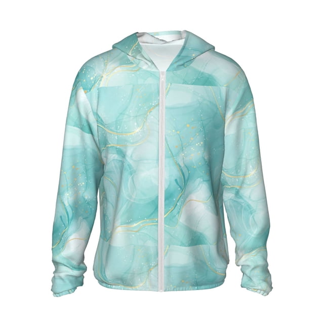 Fotbe Blue Marble Chaqueta con Protección Solar UPF 50+ para Hombre y Mujer, Camisa con Capucha y Bolsillos-Medium