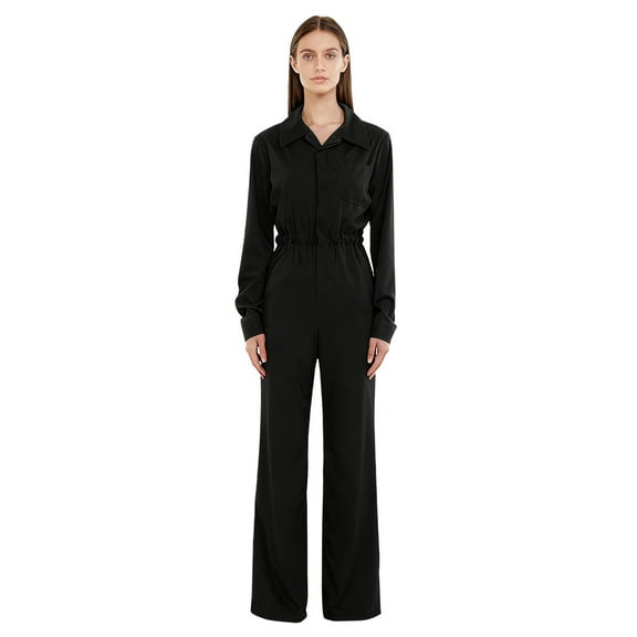 renvena Work Coveralls for Women Long Sleeve Button Down Jumpsuit Rompers Mechanic Jumpsuit Black L