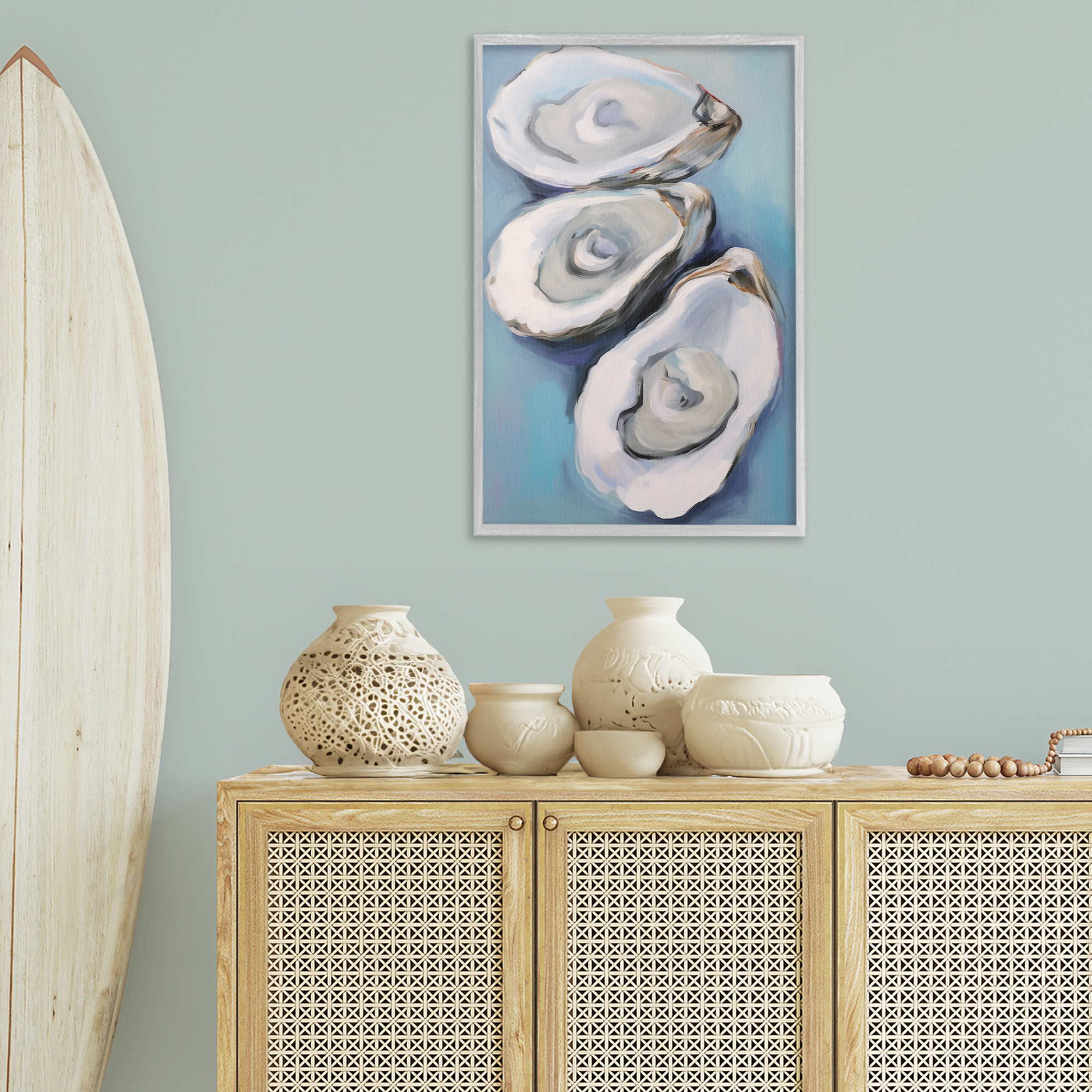Stupell Industries Oyster Seashell Trio Animals & Insects Painting Gray Framed Art Print Wall Art, 20 x 30