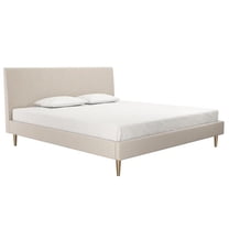 Maklaine Upholstered Velvet & Fabric King Platform Bed in Ivory
