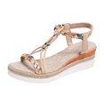 thumbnail image 2 of Miluxas Wedge Sandals for Women Platform Elastic Ankle Strap Slip-on Open Toe Dressy Summer Casual Strappy Beach Vacation Boho High Heels Comfortable Walking Sandals Beige 9(42), 2 of 9