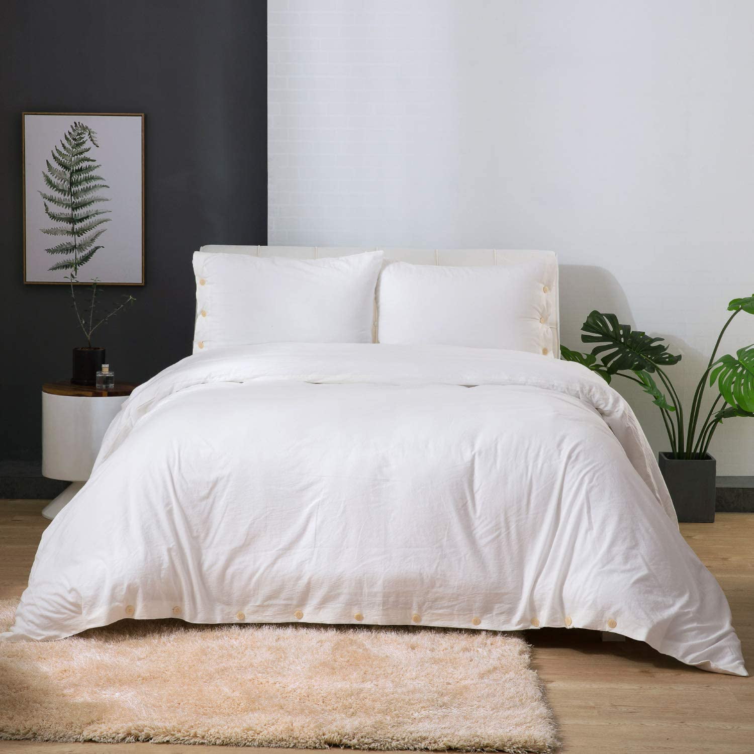 Washed Cotton Duvet Cover Sets Queen, Soft White Duvet Cover Queen